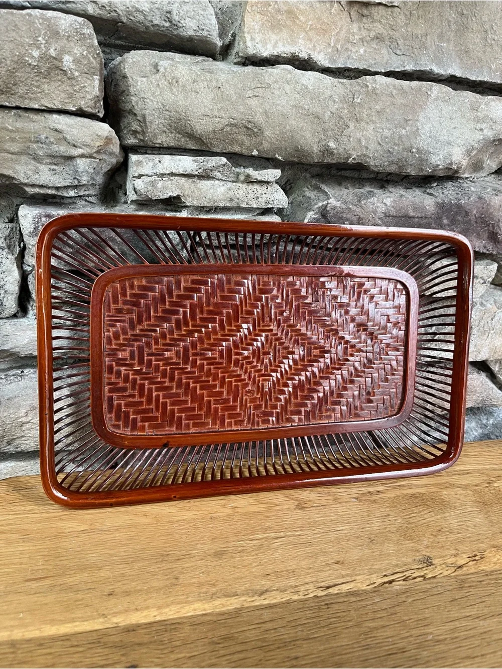 VTG Bamboo Bantai Tray Japanese Woven Lacquer Tea 40s Basketweave Lacquerware